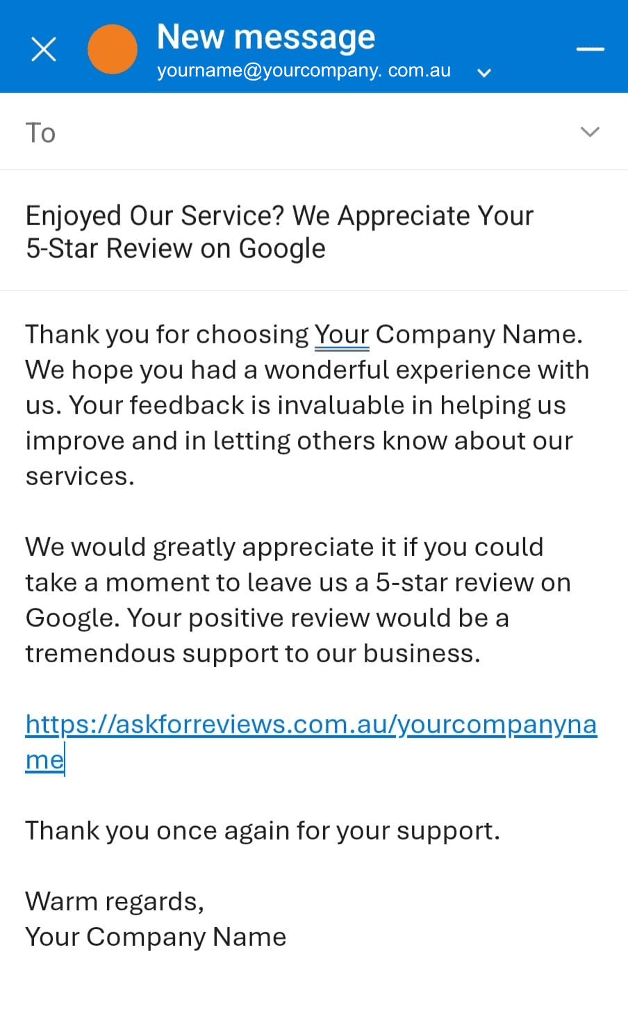 Google Review App - Email Example