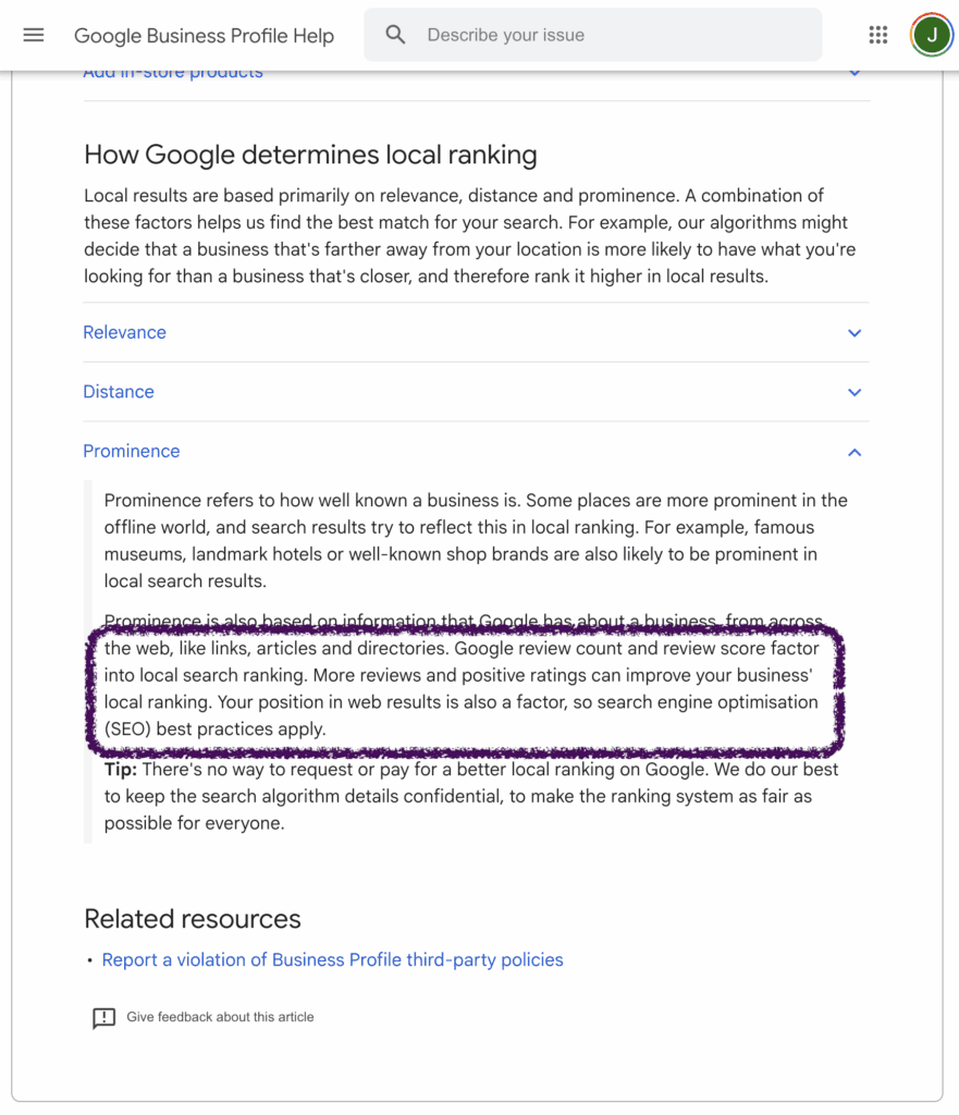 Google Business Profile Help How Google Determines Local Ranking