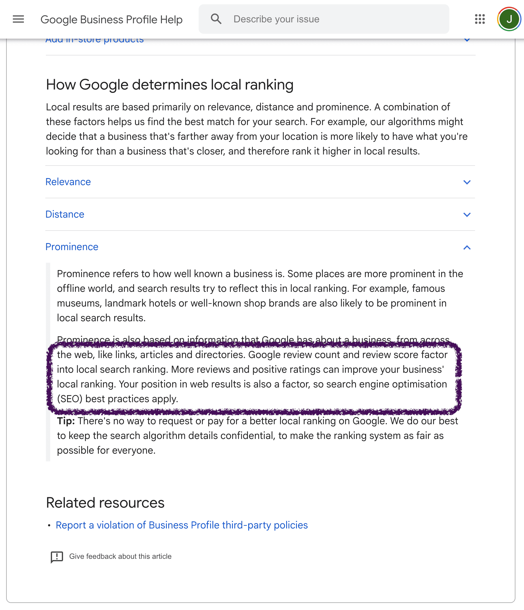 Google Business Profile Help How Google Determines Local Ranking