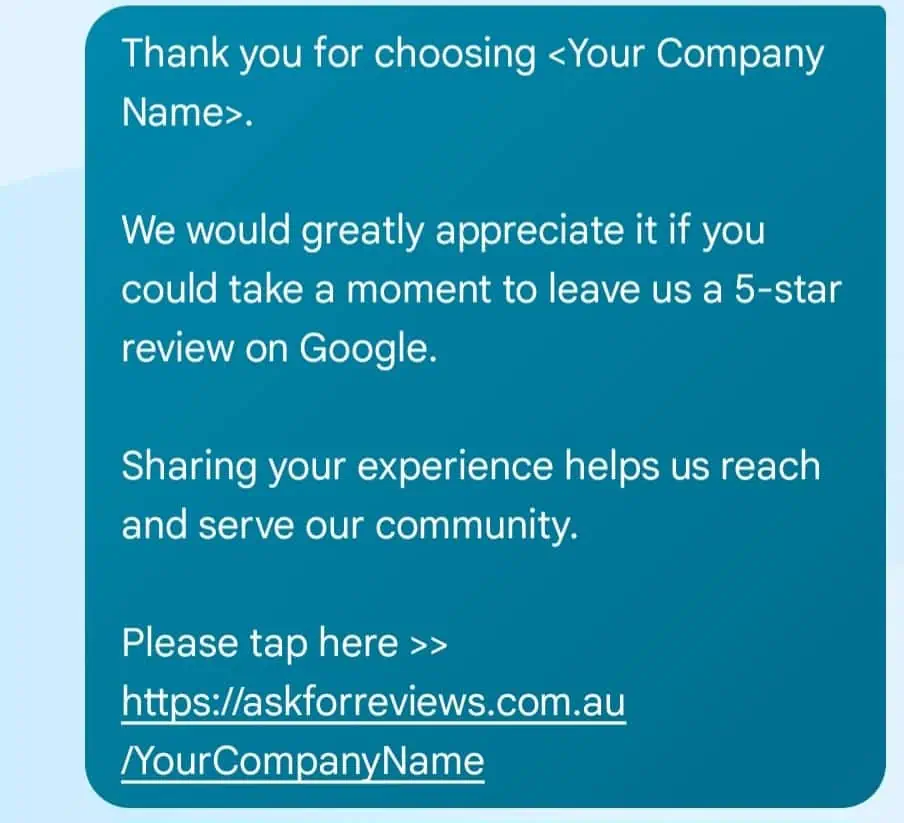 Google Review App - SMS Message Example