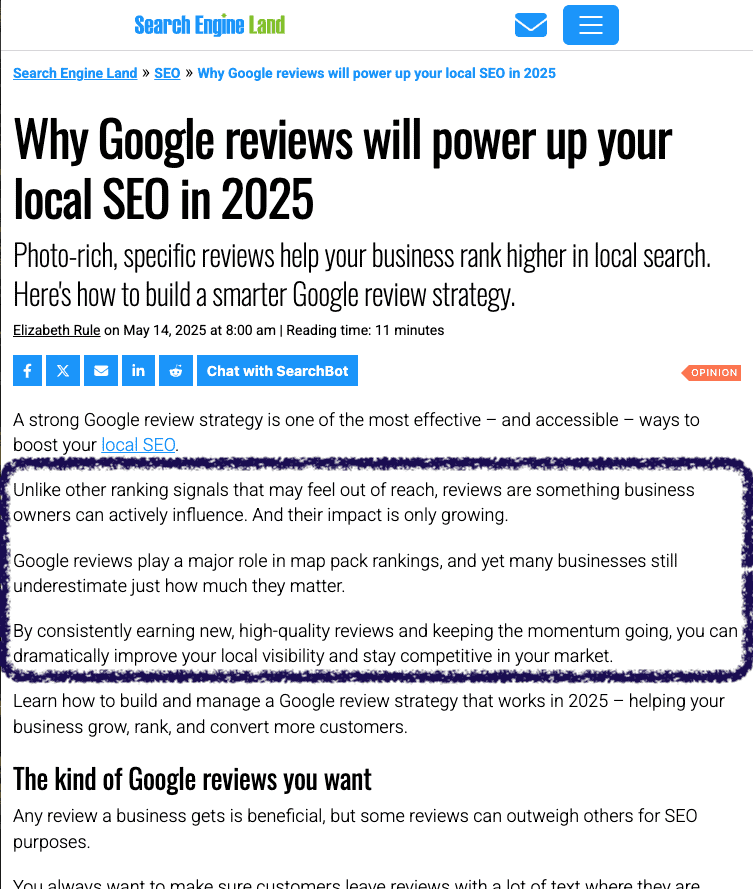 Search Engine Land Why Google Reviews Will Power Up Your Local Seo In 2025