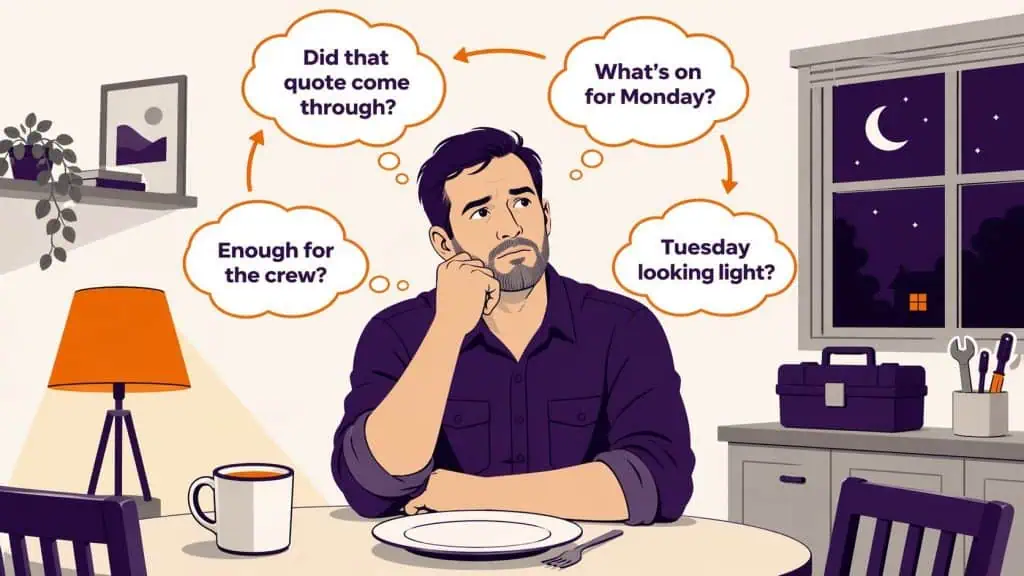 Trade Business Owner At Home After Hours Illustrating Trade Business Owner Stress Feature Image