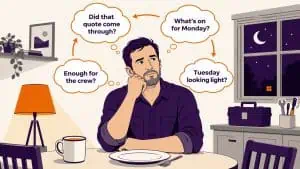 Trade Business Owner At Home After Hours Illustrating Trade Business Owner Stress Feature Image